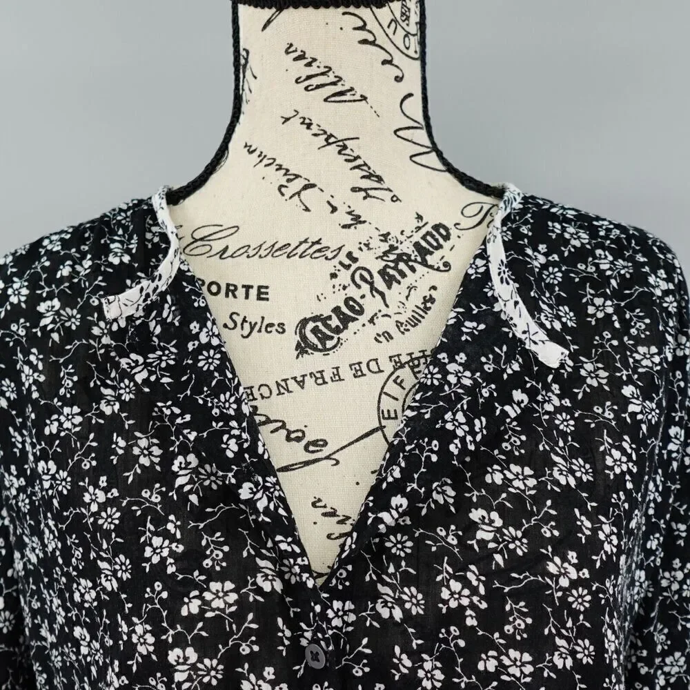 Madewell Top Small Black Meadow Branch‎ Floral Print-Mix
